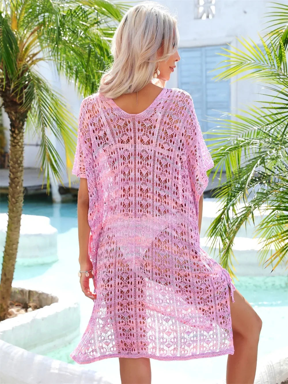 Angel Wings Slit Openwork V-Neck Cover Up One Size - Southern Shores Clothing