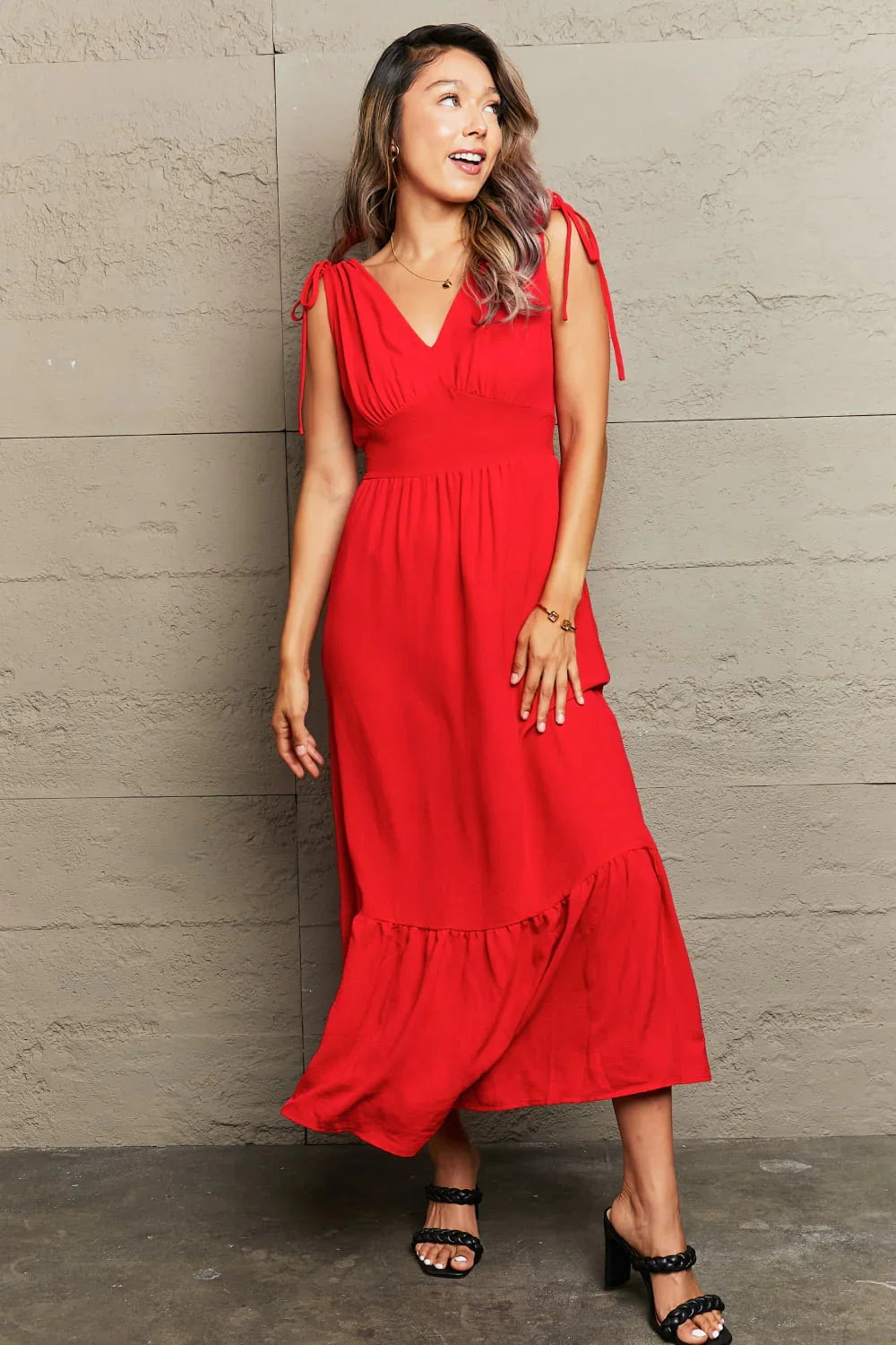 Casual Drawstring V Neck Sleeveless Maxi Dress - Southern Shores Clothing