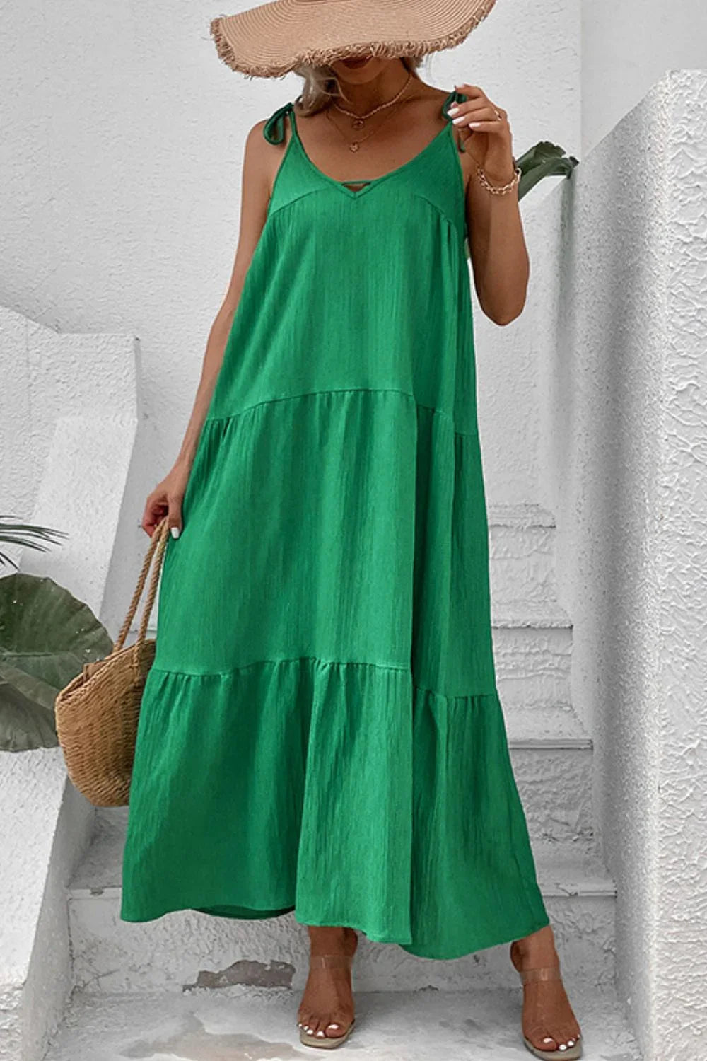 Tie-Shoulder Tiered Maxi Dress Coastal Vacation - Southern Shores Clothing