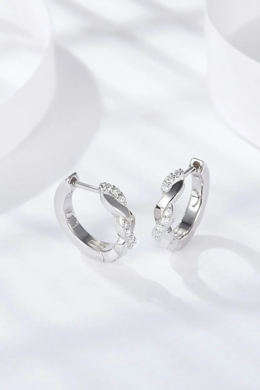 Minimalist Moissanite Twisted Hoop Earrings Platinum Plated - Southern Shores Clothing