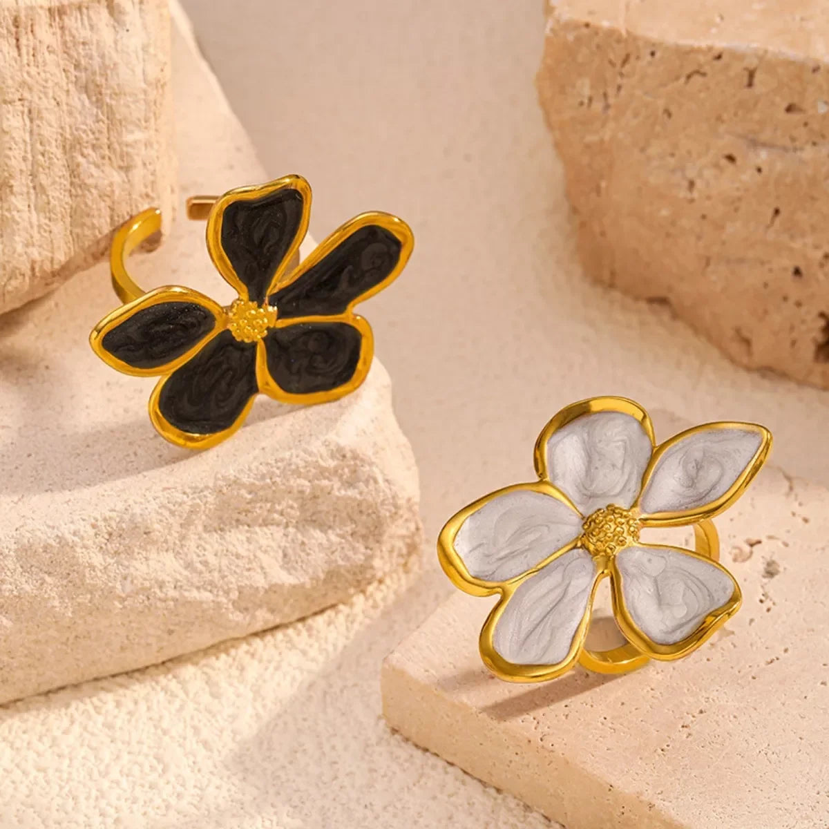 Floral Open Ring With Resin Inlay 18K Gold-Plated - Southern Shores Clothing