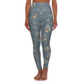 High Waisted Yoga Leggings, Dusty Blue Floral Pattern