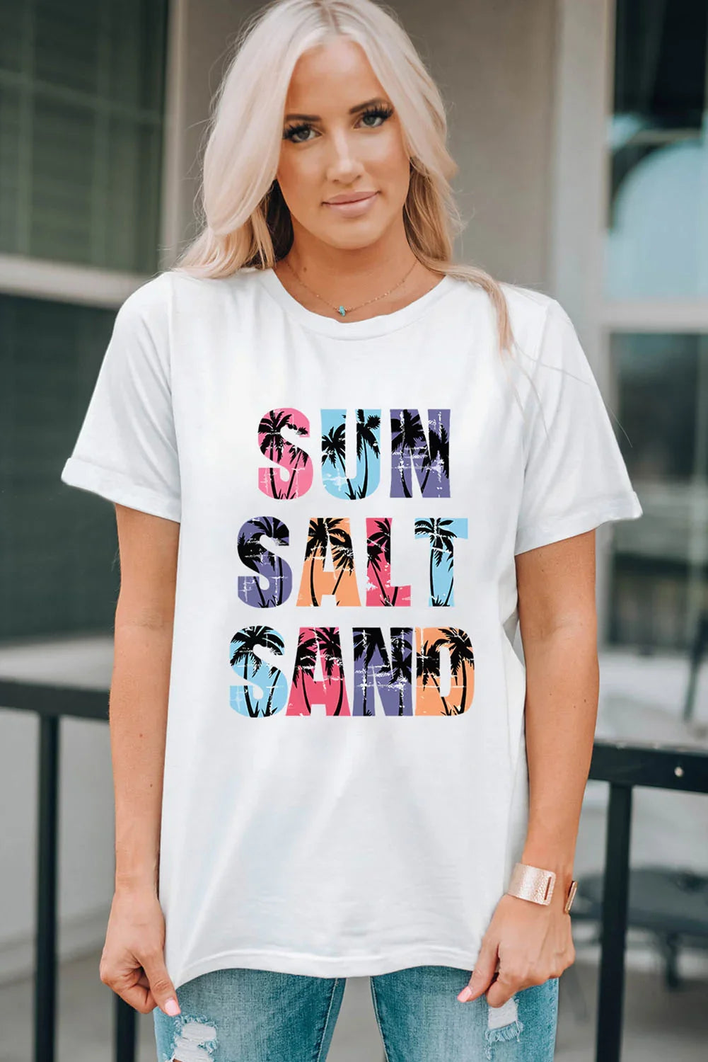 Letter Graphic Short Sleeve T Shirt With Stretch Fabric - Southern Shores Clothing