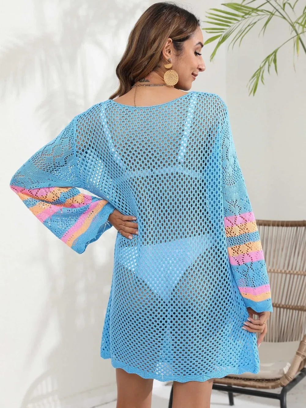 Openwork Sheer Long Sleeve Cover-Up One Size - Southern Shores Clothing