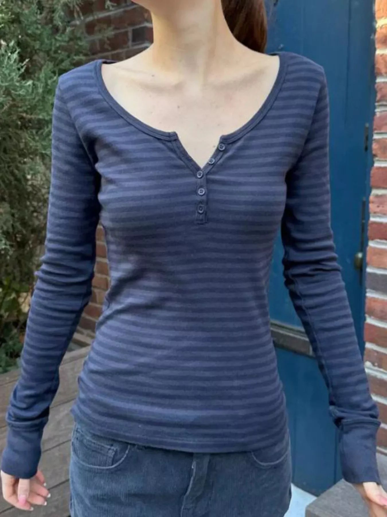 Striped Long Sleeve Henley T-Shirt - Southern Shores Clothing
