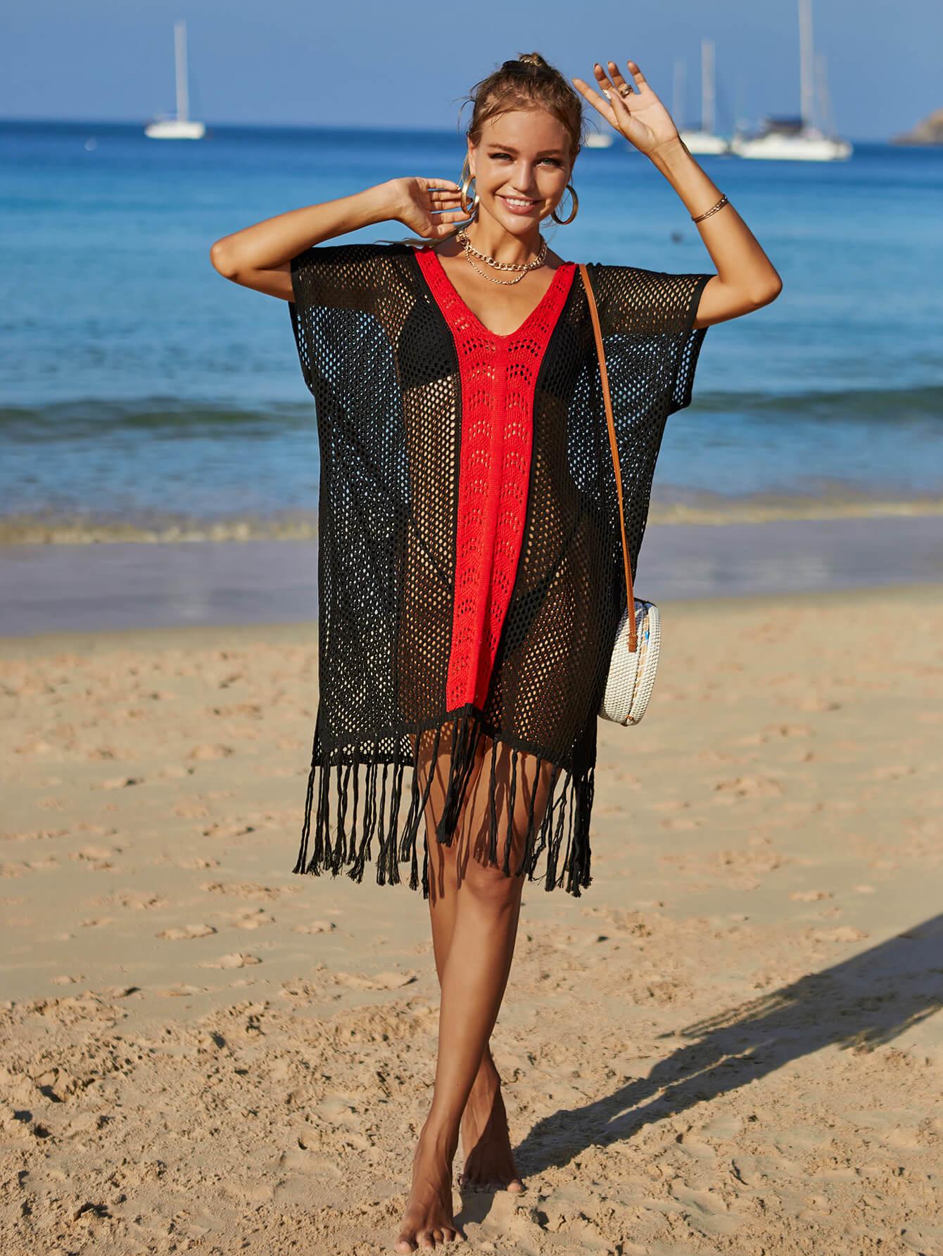 Angel Wings Openwork Fringe Cover-Up Dress One Size - Southern Shores Clothing