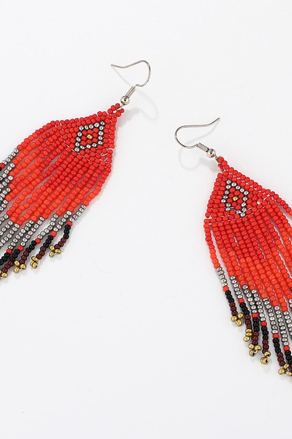 Beaded Dangle Earrings Diamond Fringe Boho Style Jewelry - Southern Shores Clothing