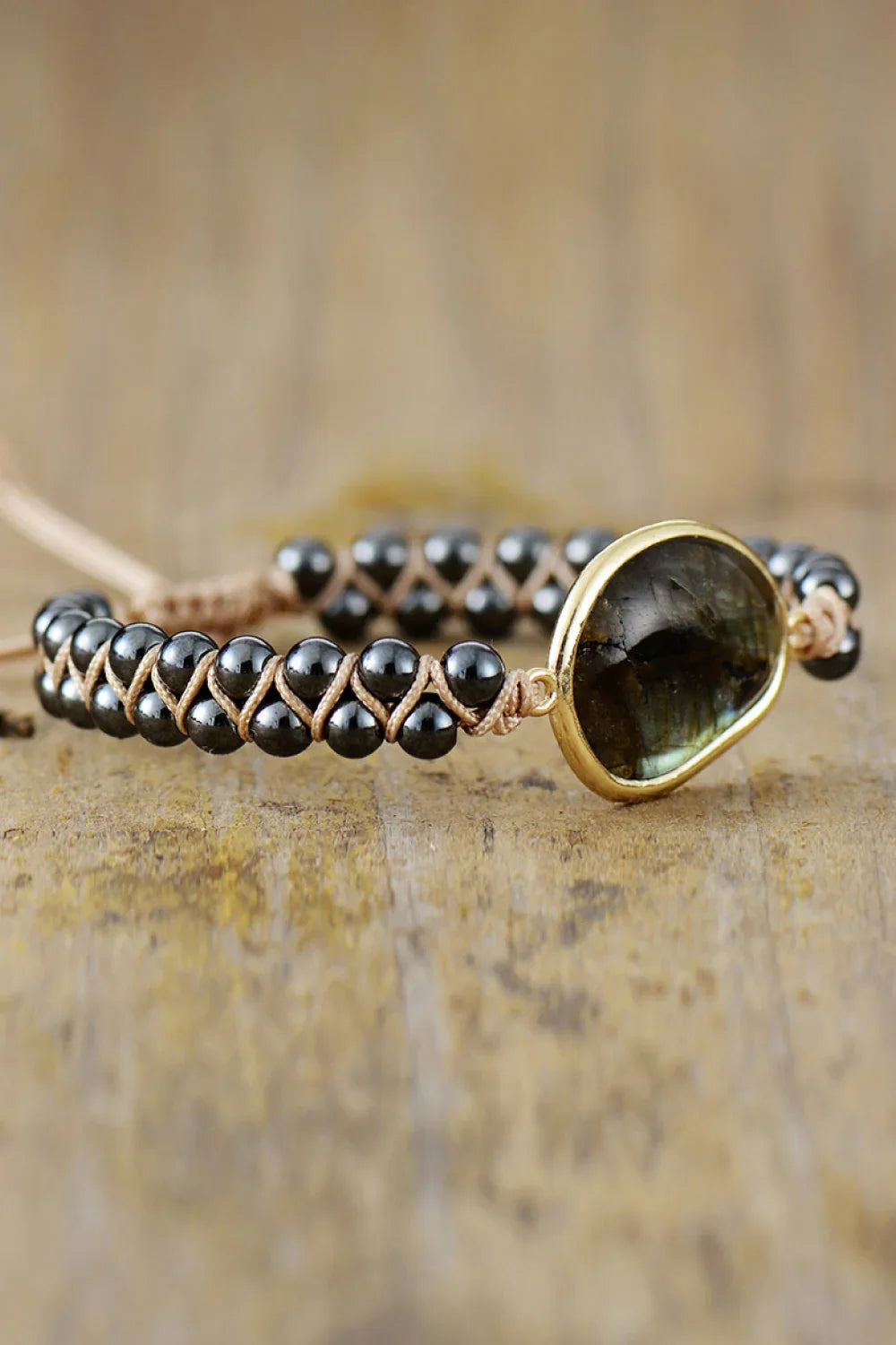 Natural Stone Beaded Bracelet With Gold Bezel - Southern Shores Clothing