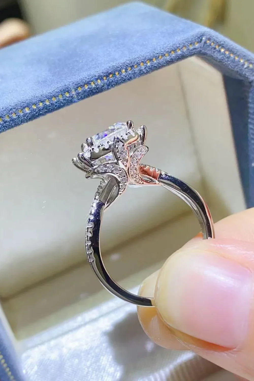 2 Carat Moissanite Sterling Silver Ring With Zircon Halo - Southern Shores Clothing