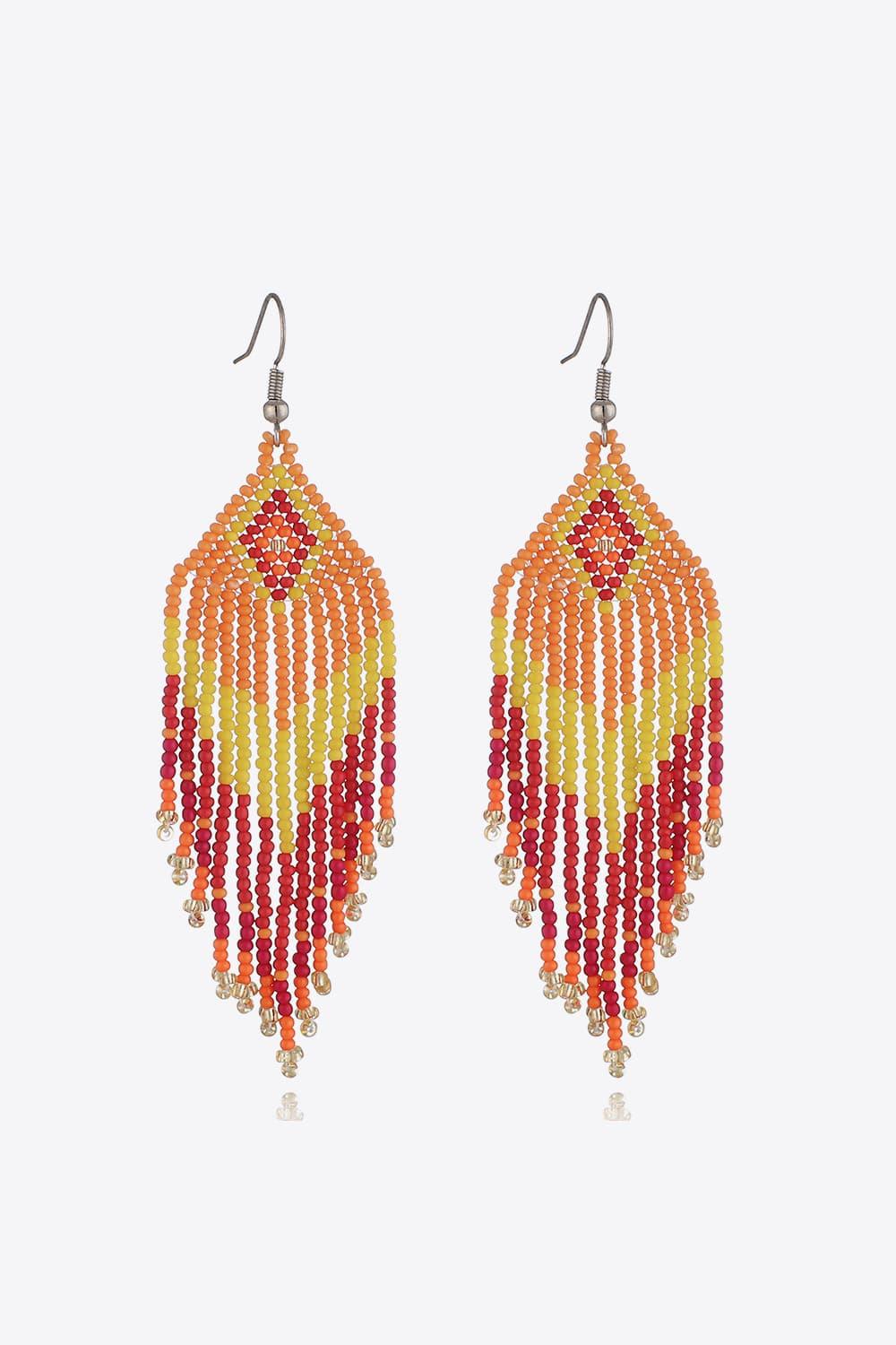 Beaded Dangle Earrings Diamond Fringe Boho Style Jewelry - Southern Shores Clothing