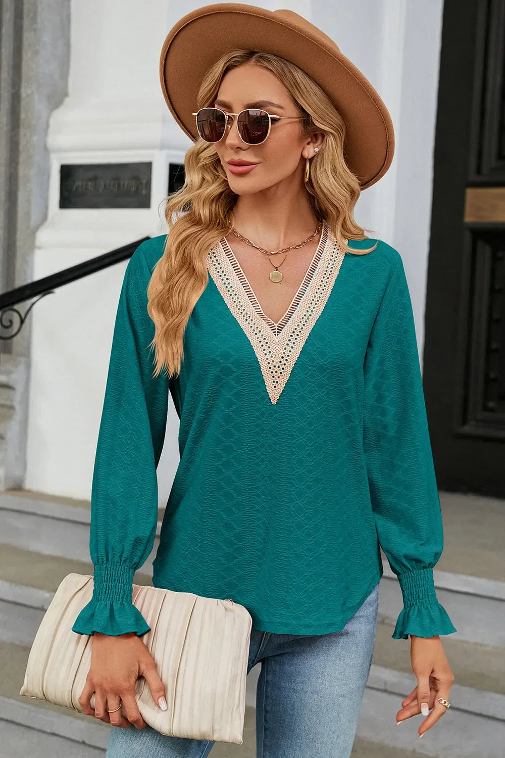 V-Neck Flounce Sleeve T-Shirt - Southern Shores Clothing