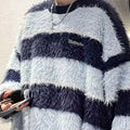 Oversized Striped Fuzzy Knit Pullover Cozy Coastal Sweater - Southern Shores Clothing