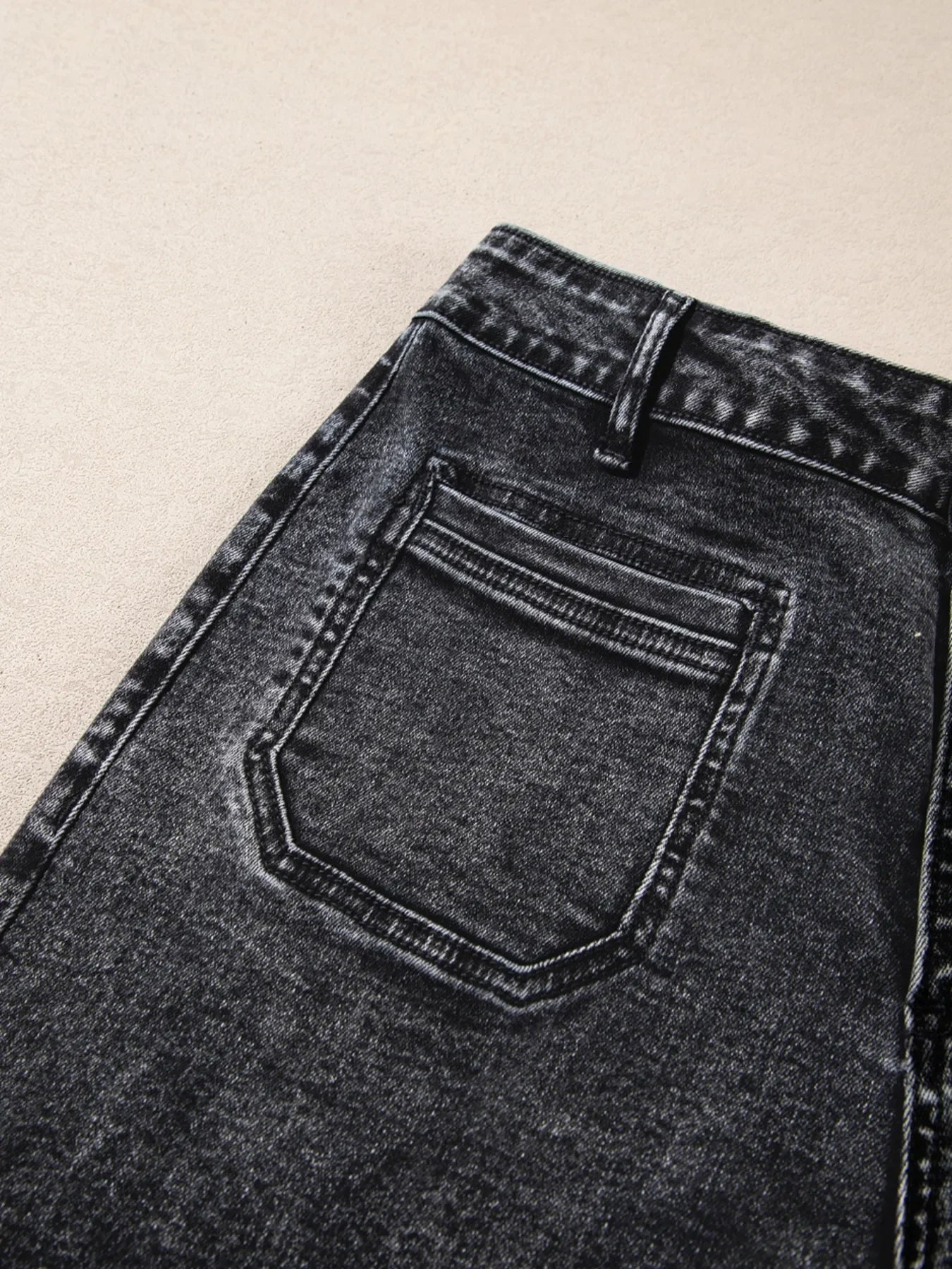 High Waisted Wide Leg Washed Denim Jeans