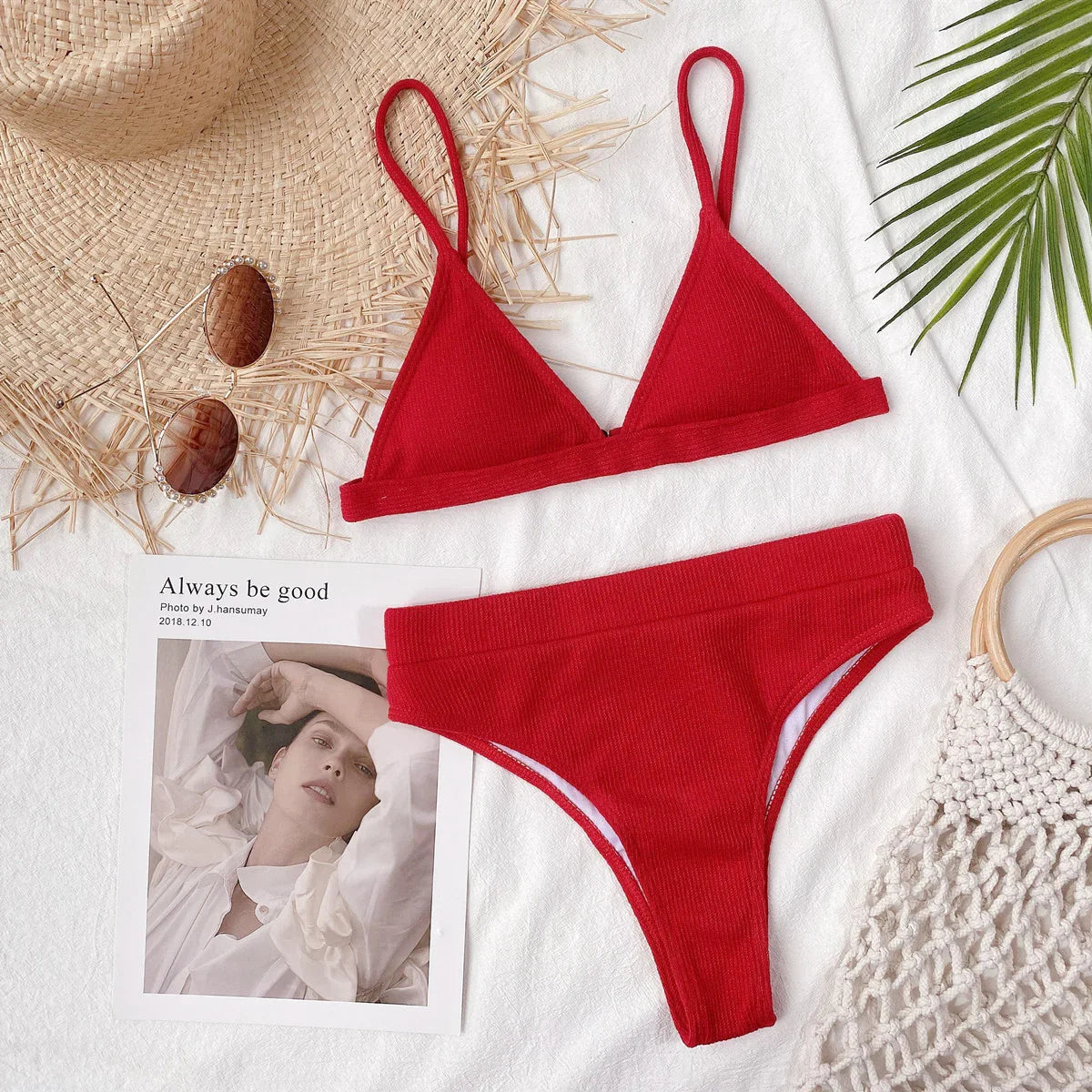 Highly Stretchy Ribbed Spaghetti Strap Bikini Set - Southern Shores Clothing