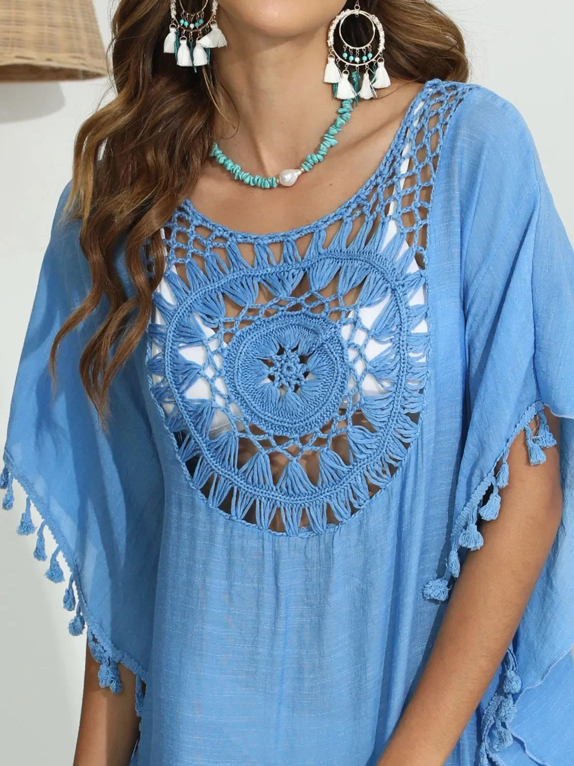Tassel Crochet Round Neck Cover Up - Southern Shores Clothing