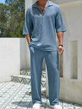 Men's Johnny Collar Half Sleeve Top and Pants Set - Southern Shores Clothing