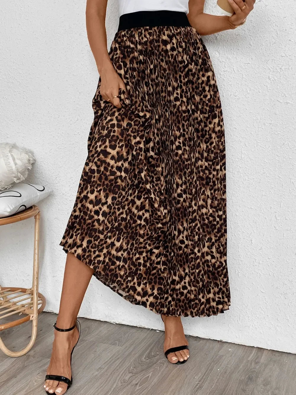 Flowing Leopard Print Pleated Maxi Skirt - Southern Shores Clothing