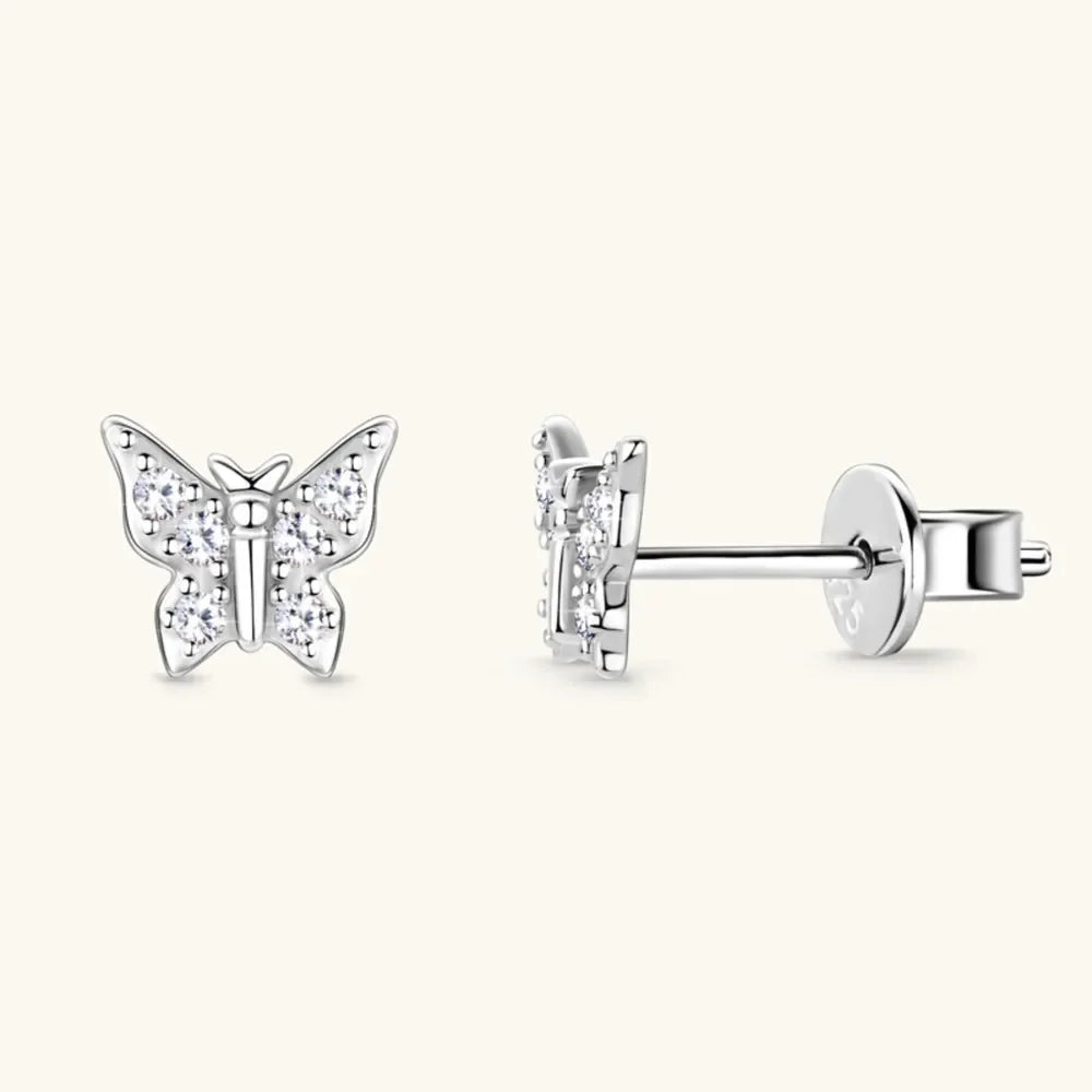 Moissanite Sterling Silver Butterfly Stud Earrings - Southern Shores Clothing