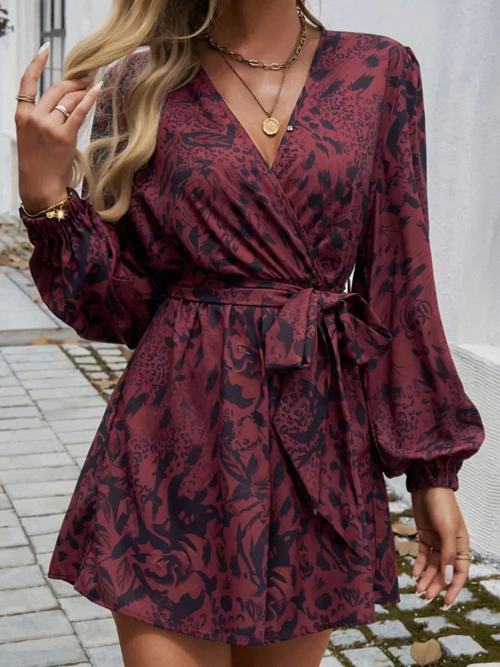 Tied Surplice Long Sleeve Romper With Sheer Detail - Southern Shores Clothing