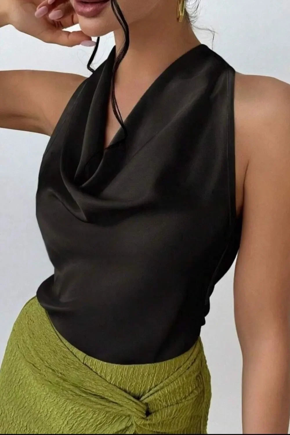 Satin Cowl Neck Sleeveless Blouse For Office - Southern Shores Clothing