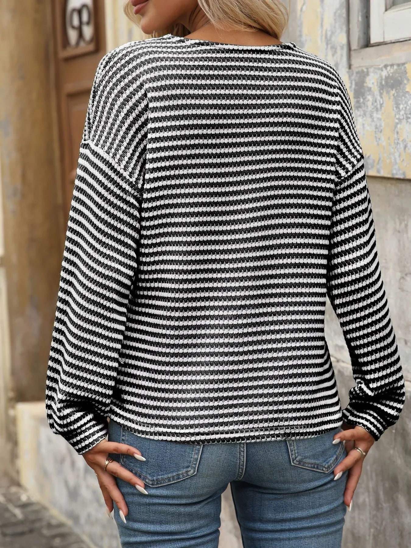 Striped V-Neck Button Front Casual Top - Southern Shores Clothing