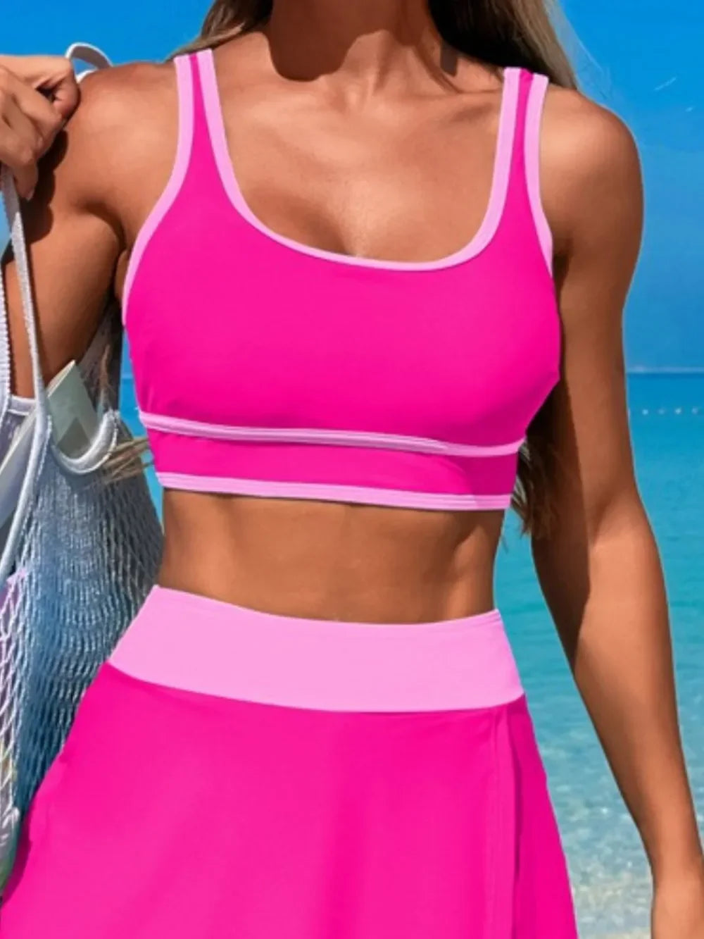 Two-Piece Swim Set With Scoop Neck Top And Skort Lightweight - Southern Shores Clothing