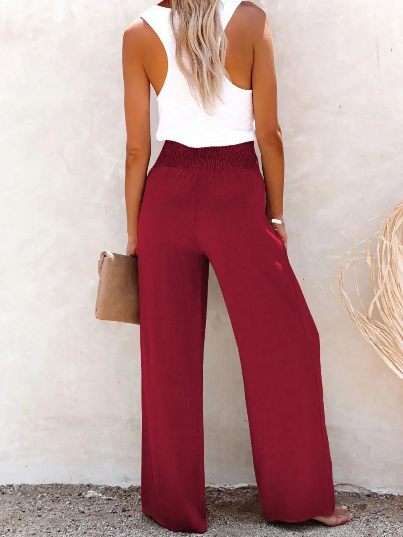 Plus Size High-Waisted Textured Wide-Leg Pants - Southern Shores Clothing