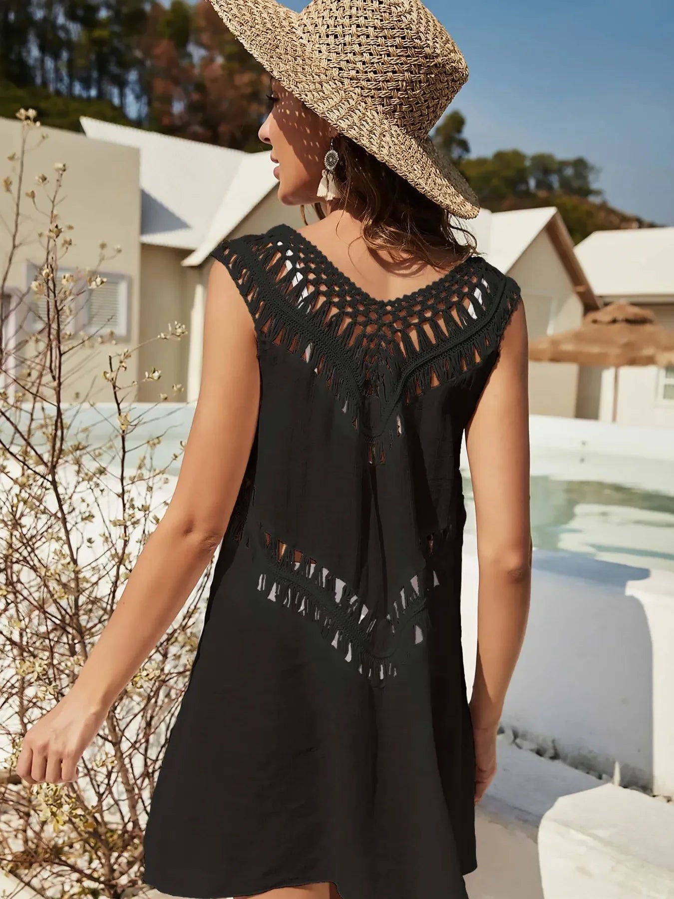 Crochet Detail Beach Cover Up Dress One Size - Southern Shores Clothing