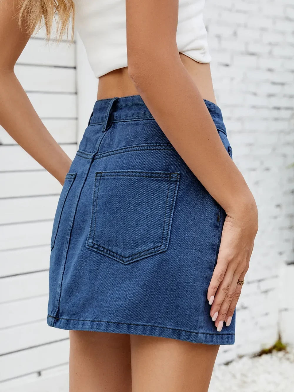 Casual Denim Mini Skirt With Clean Silhouette - Southern Shores Clothing