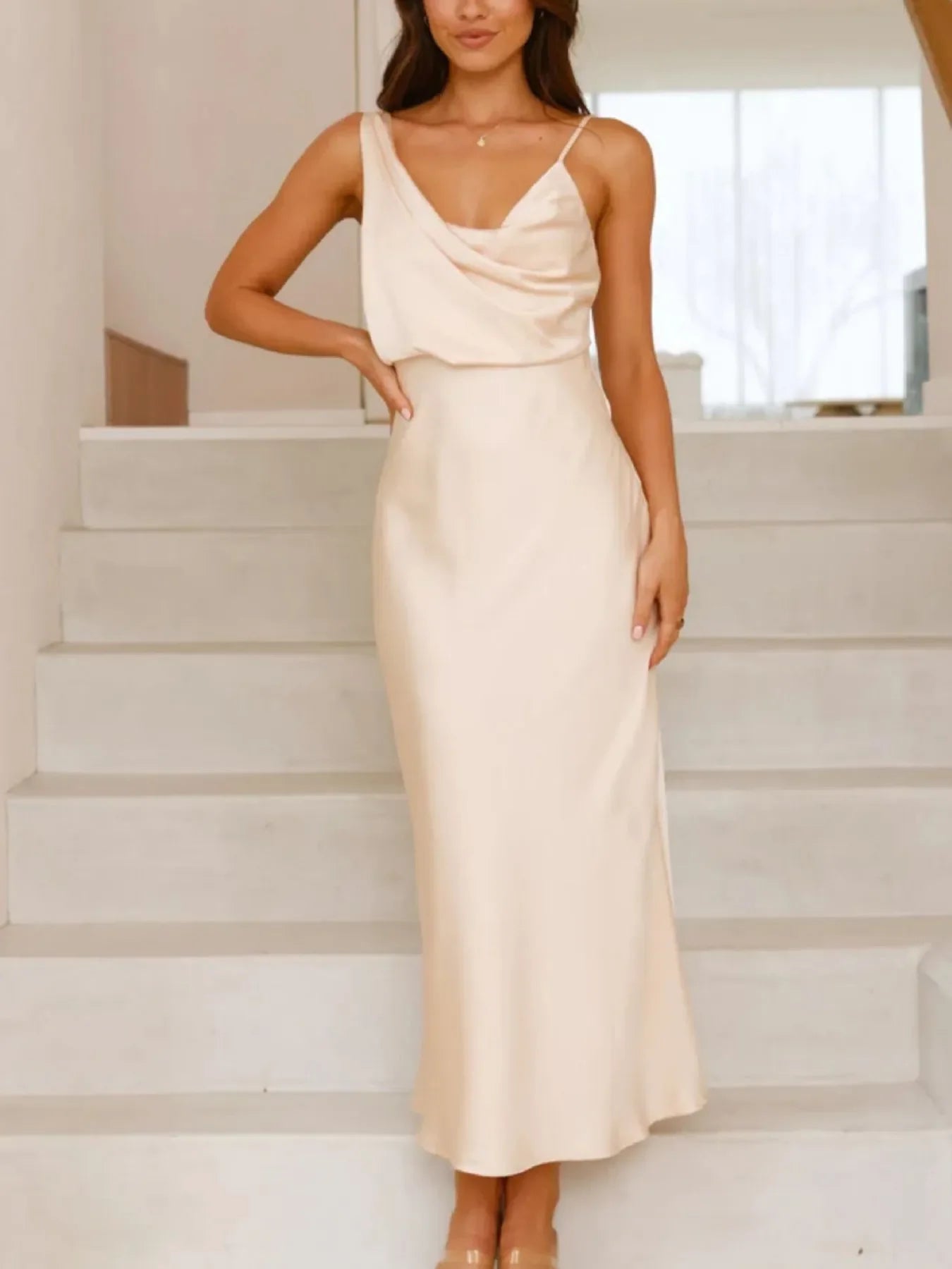 Satin Asymmetrical Magnolia Midi Dress Shimmering Evening - Southern Shores Clothing