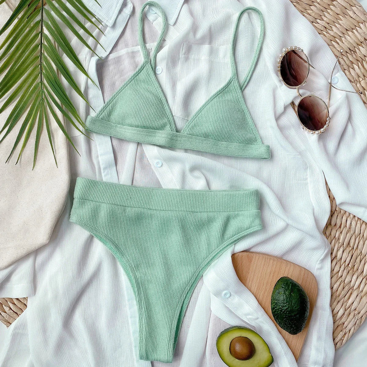 Highly Stretchy Ribbed Spaghetti Strap Bikini Set - Southern Shores Clothing