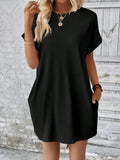Pocketed Round Neck Short Sleeve Dress - Southern Shores Clothing