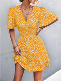 Printed Smocked Waist Layered Surplice Dress - Southern Shores Clothing