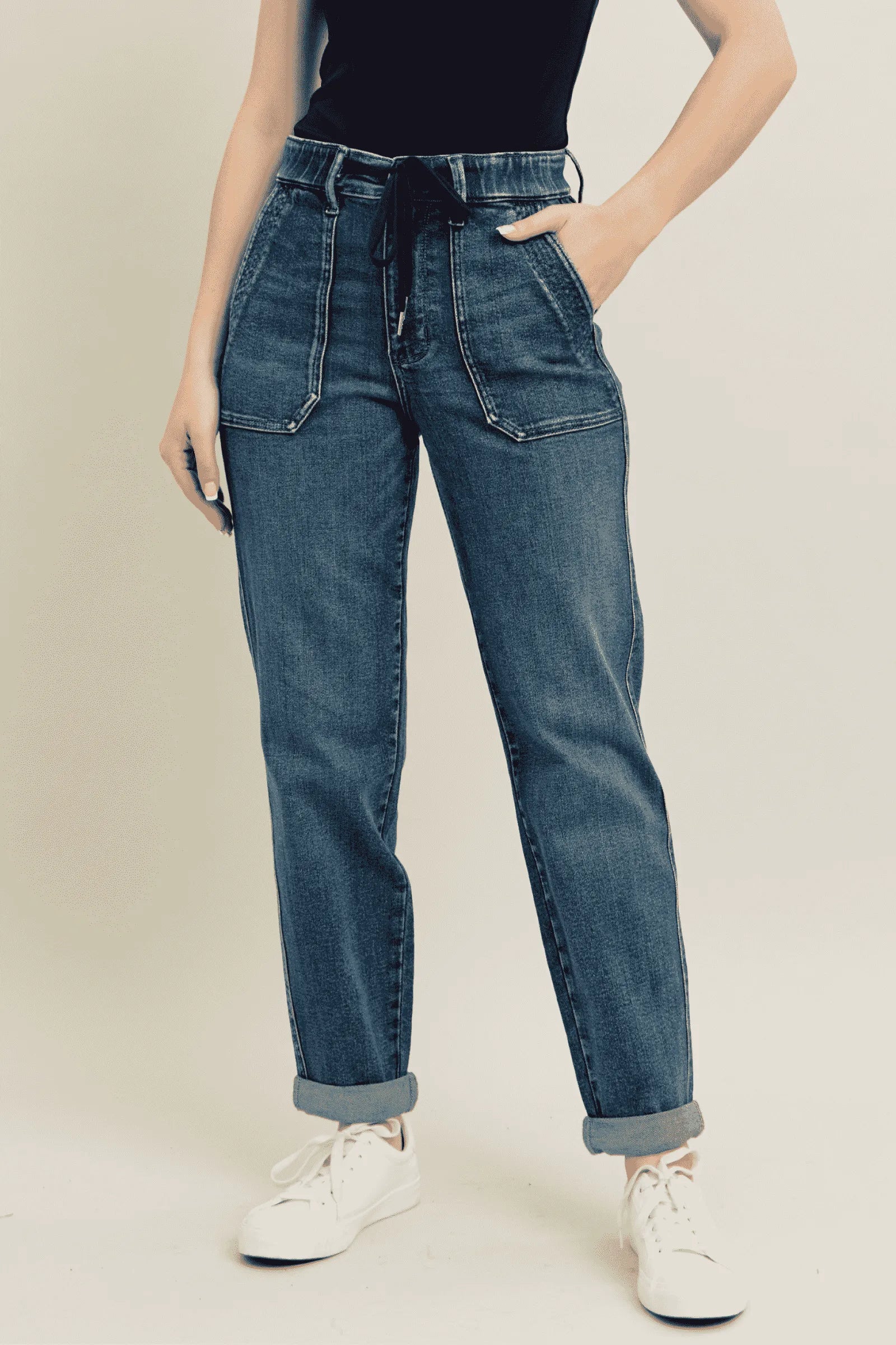 Coastal Judy Blue High-Waisted Vintage Wash Jeans With Drawstring