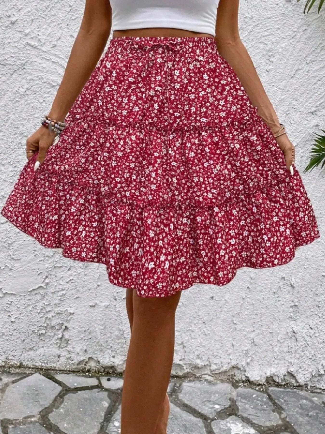 Floral Print Midi Skirt Lightweight Fabric - Southern Shores Clothing