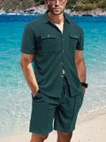 Men's Full Size Button Down Short Sleeve Top and Shorts Set Plus Size - Southern Shores Clothing