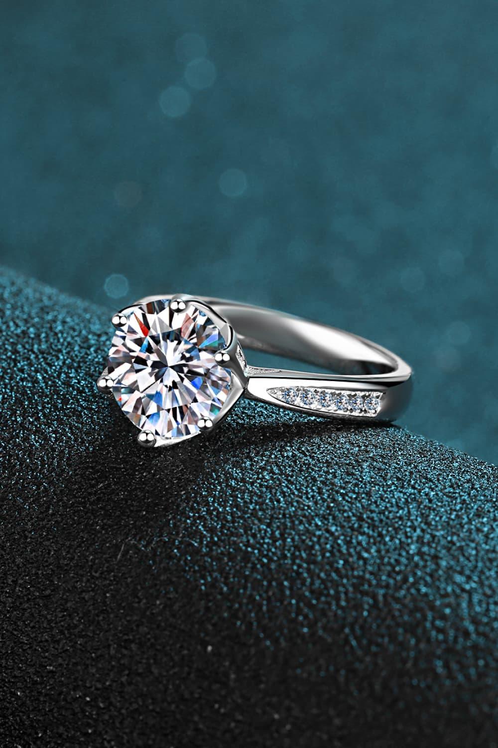 3 Carat Moissanite Ring Rhodium-Plated Sterling Silver
