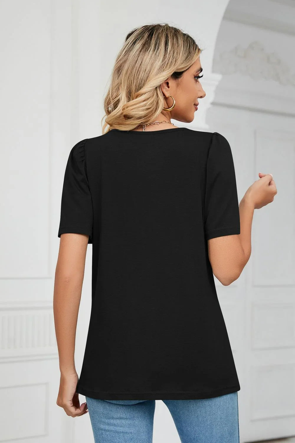 Square Neck Puff Sleeve Tee With Regular Fit - Southern Shores Clothing