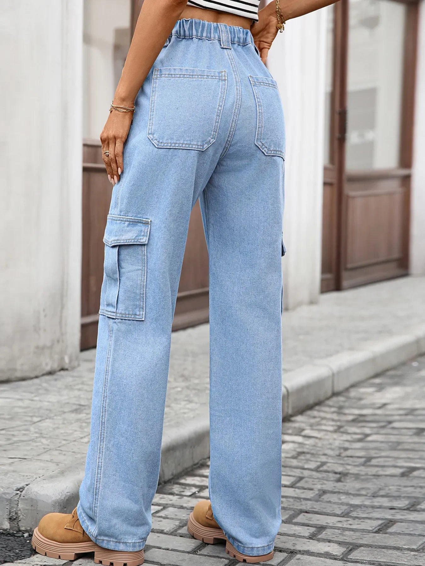 Coastal Inspired High Waisted Cargo Jeans - Southern Shores Clothing