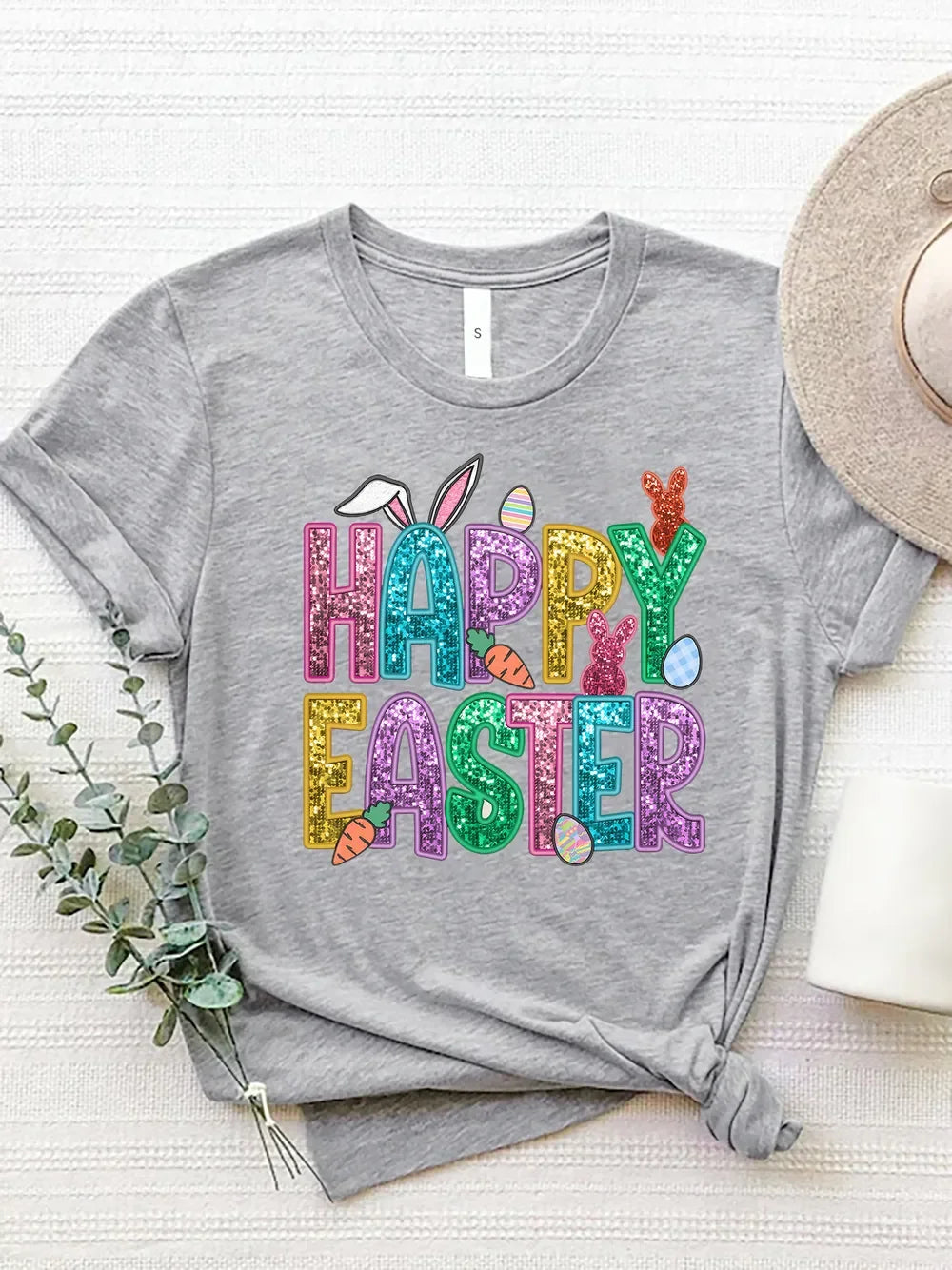 Happy Easter Round Neck Short Sleeve T Shirt - Southern Shores Clothing