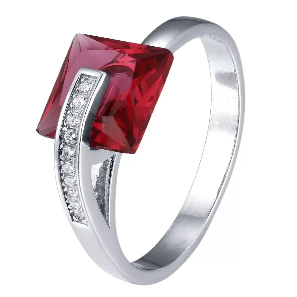 Platinum Plated Square Ring With Zircon Shine