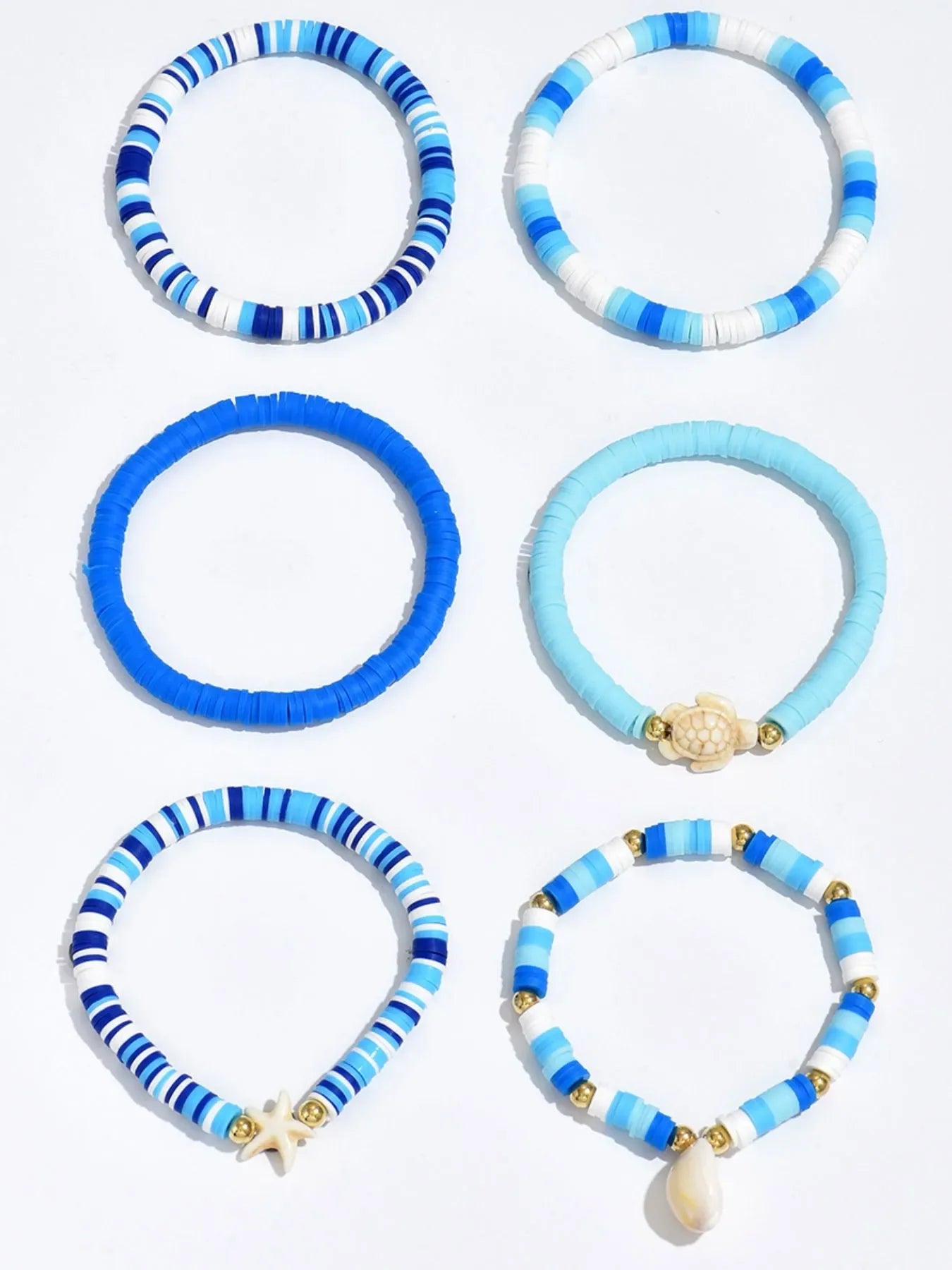 Six Piece Ceramic Beaded Shell Bracelet Set - Southern Shores Clothing