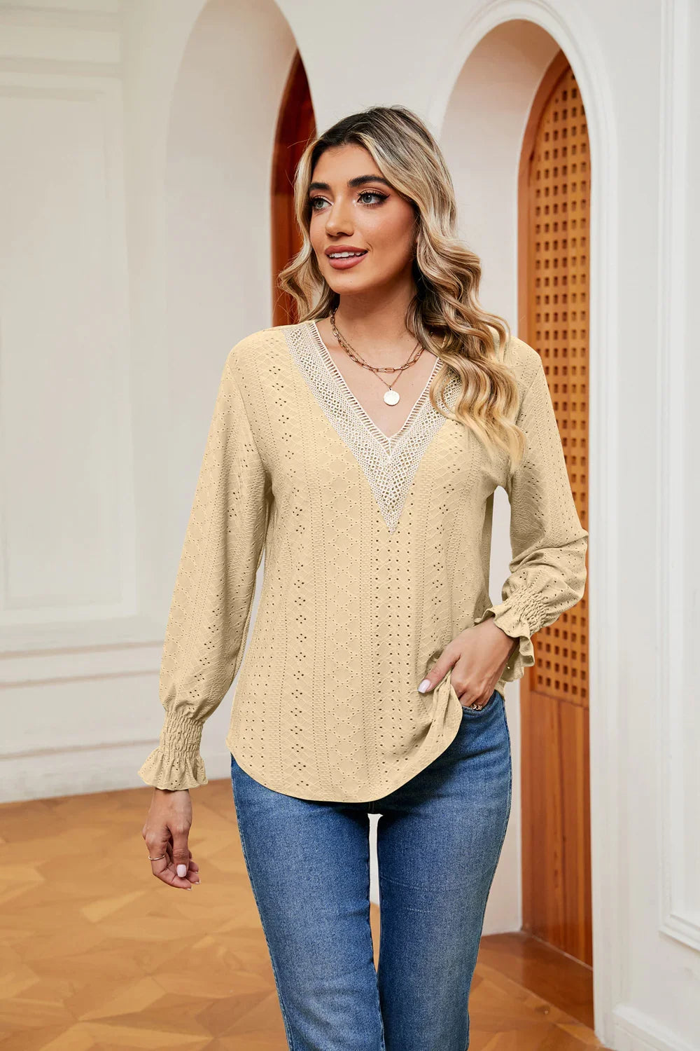 Southern Shores Clothing Slightly Stretchy Flounce Sleeve Blouse With Rayon Blend Fabric - Southern Shores Clothing