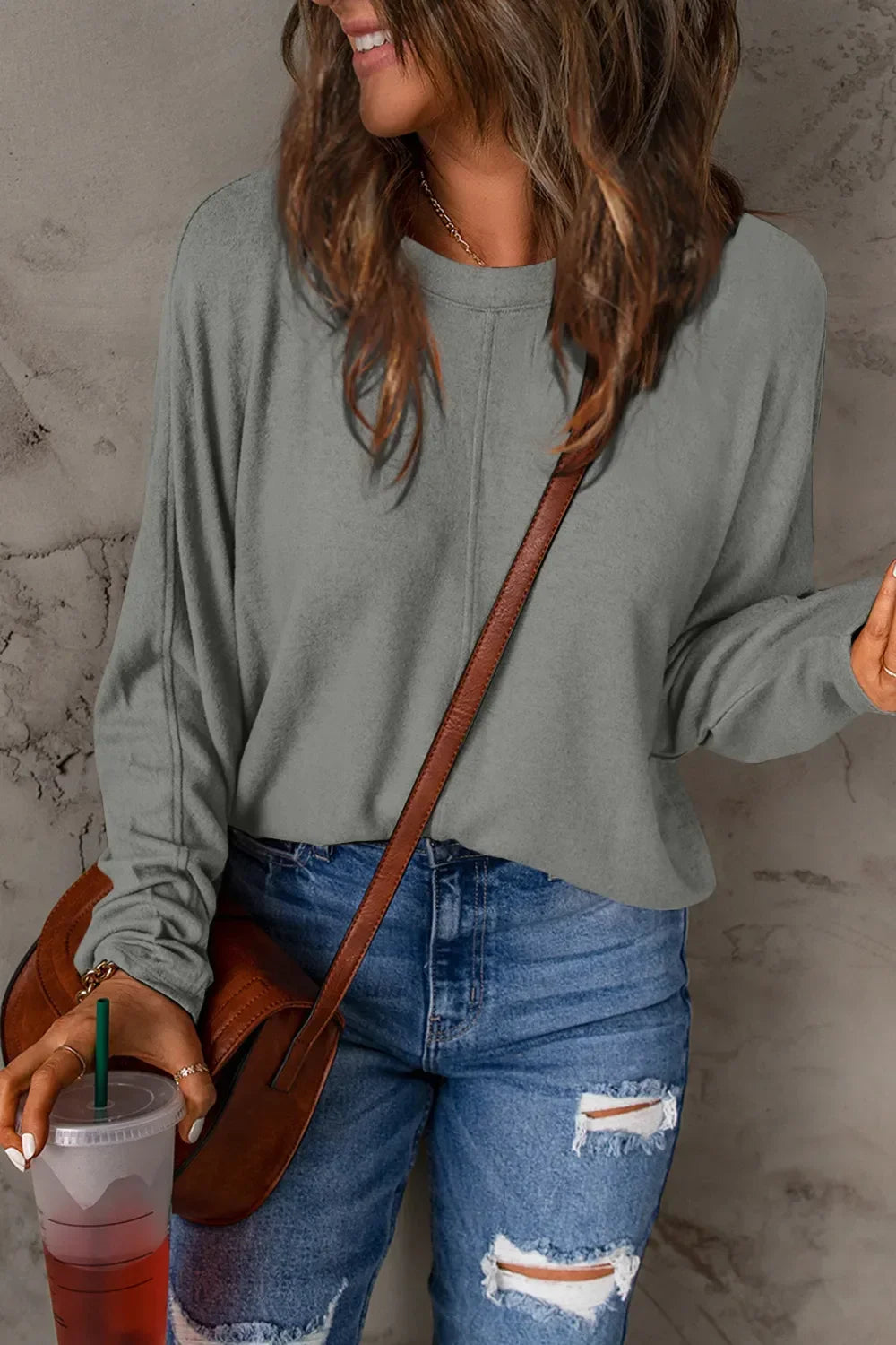 Basic Round Neck Long Sleeve T Shirt Top - Southern Shores Clothing