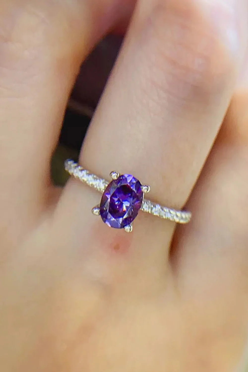 Purple Moissanite 1 Carat 4 Prong Ring Sterling Silver - Southern Shores Clothing