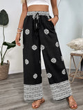 Boho Print Pocketed Wide Leg Pants For Everyday Wear - Southern Shores Clothing