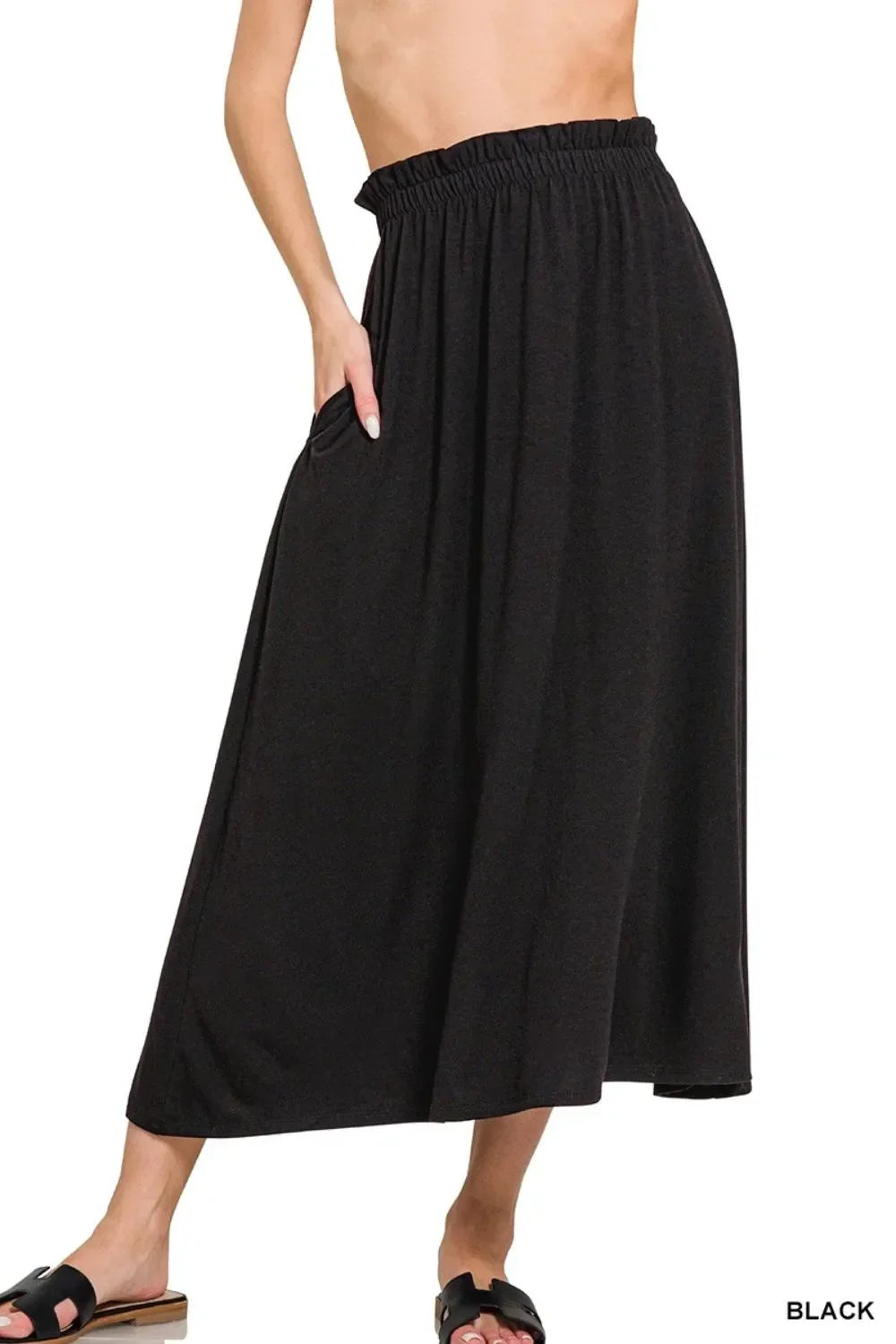 Classic Paperbag Waist Midi Skirt With Pockets - Southern Shores Clothing