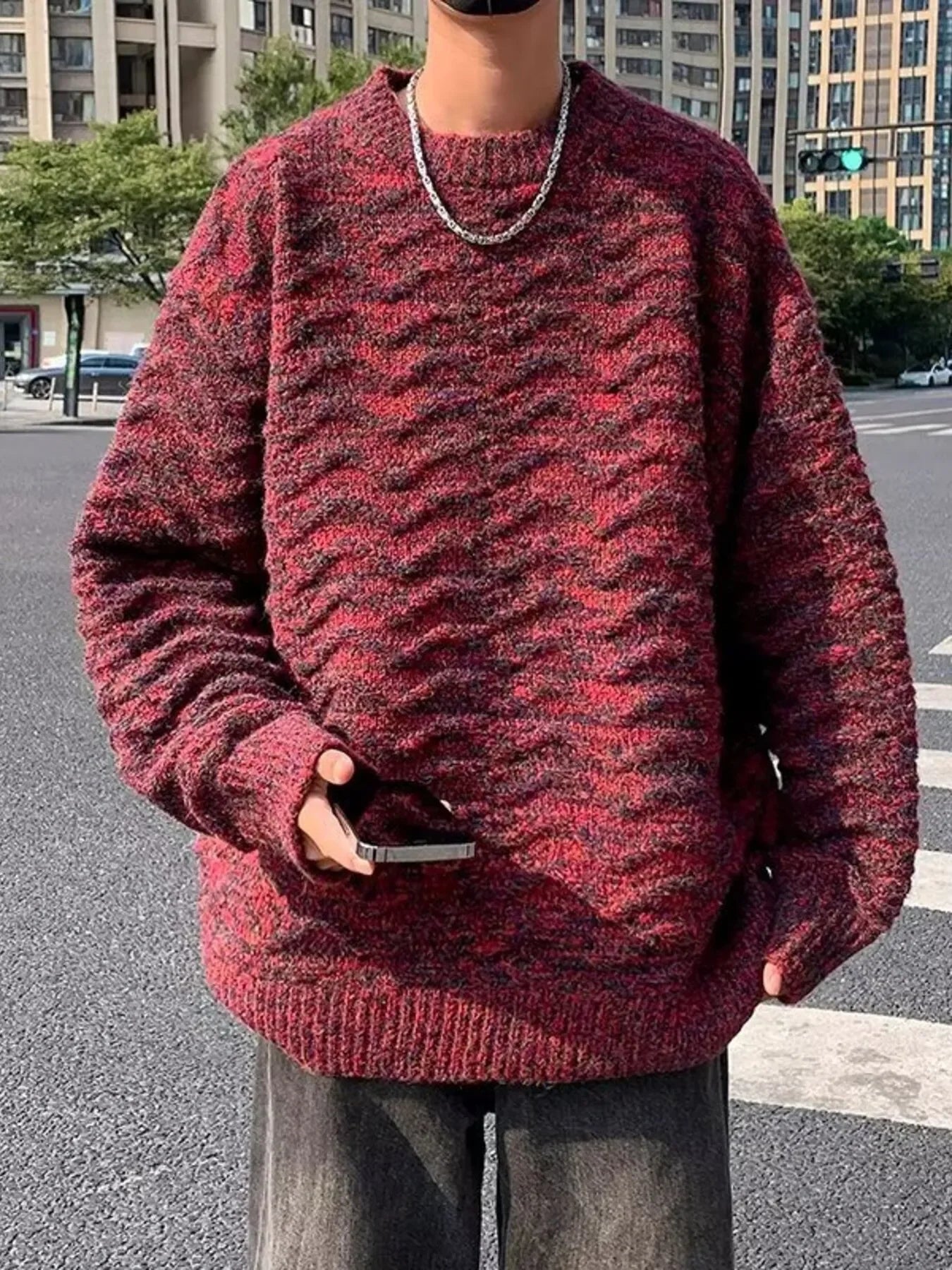 Textured Oversized Knit Pullover Coastal Style