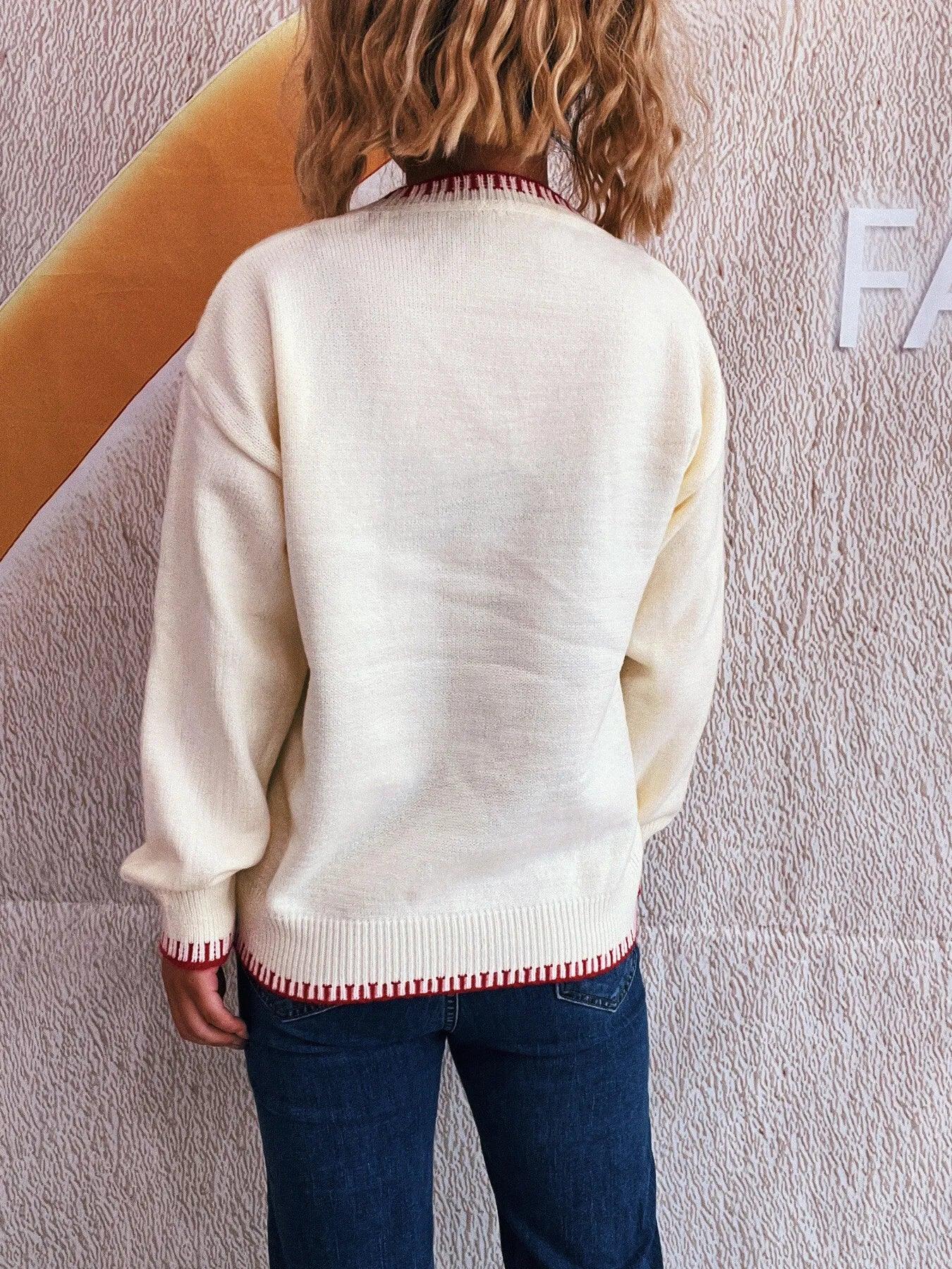 Bow Pattern Stretchy Knit Sweater Relaxed Fit - Southern Shores Clothing