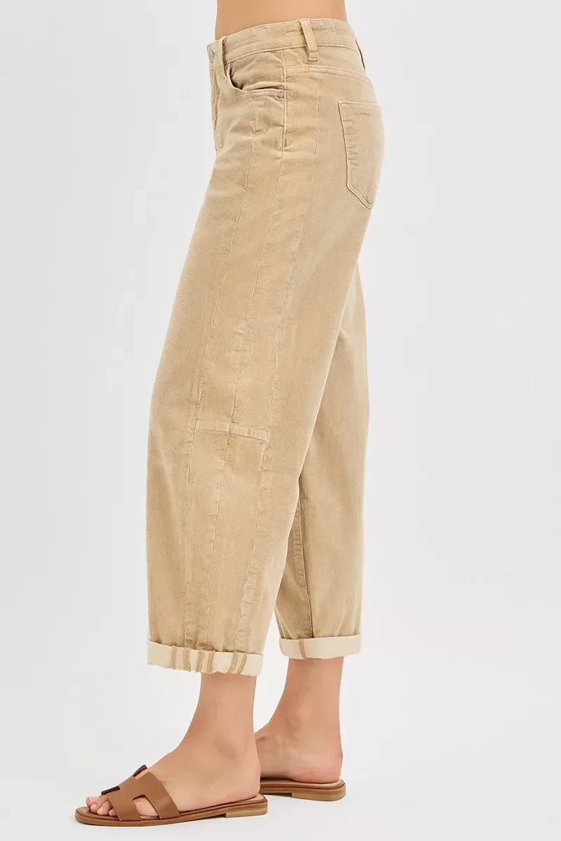 High Rise Crop Corduroy Pants With Barrel Cut - Southern Shores Clothing